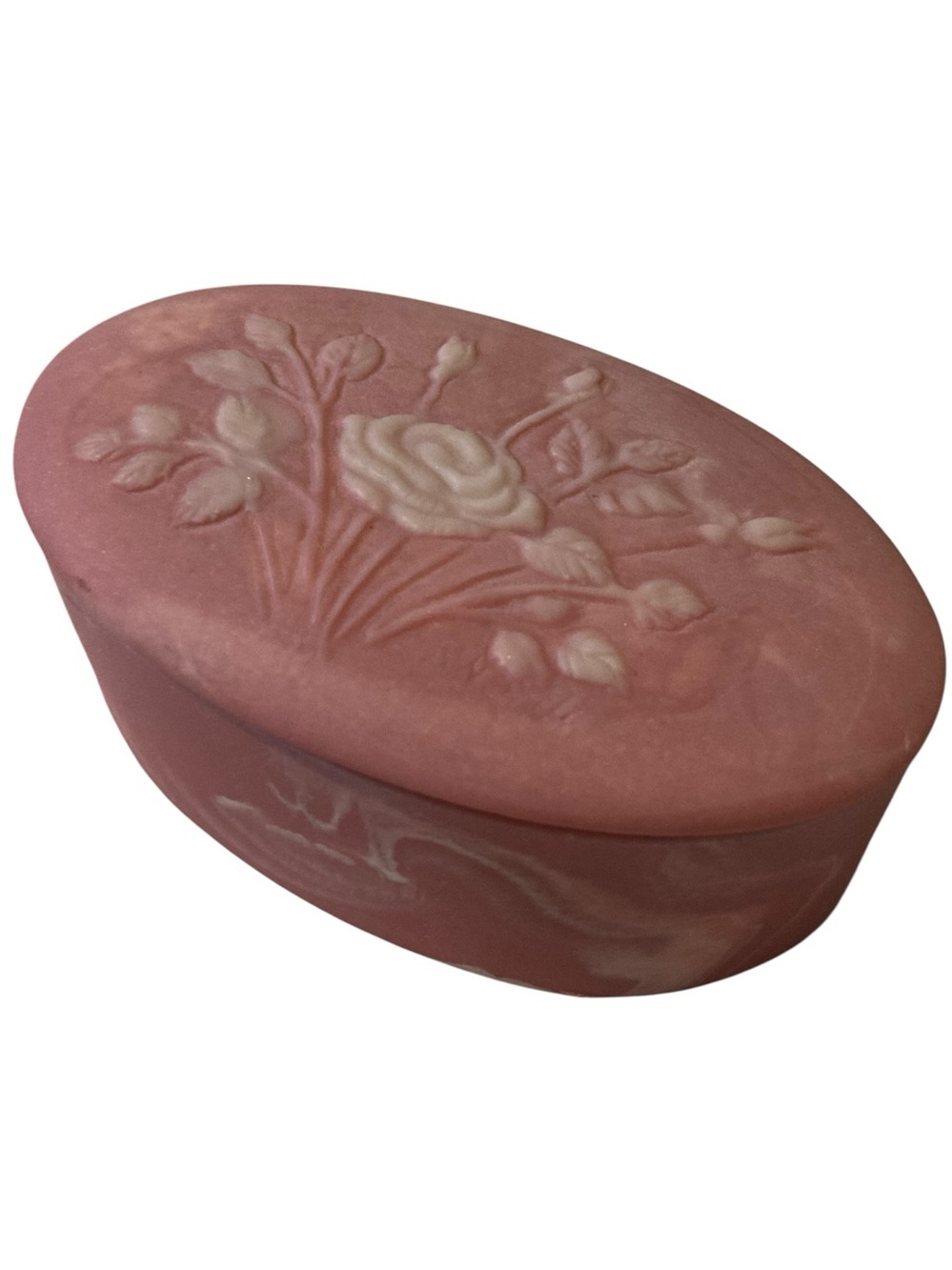 Vintage INCOLAY Stone Trinket Box PINK White ROSE